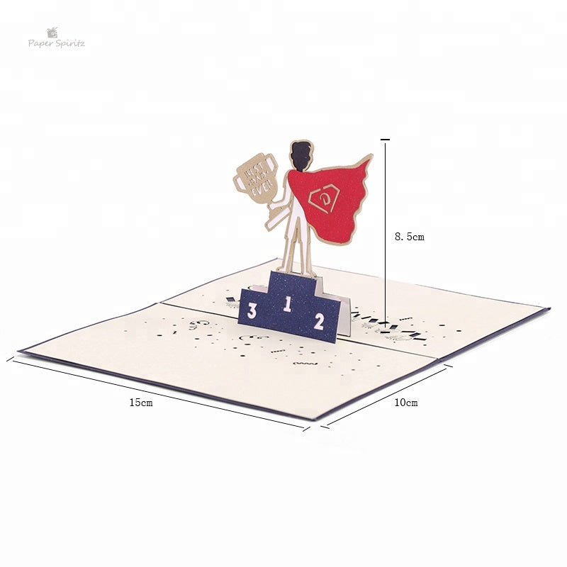 C - Father's Day Postcards Super Dad 3D Pop up Card Thank You Card Handmade Paper Laser Cutting Greeting Cards