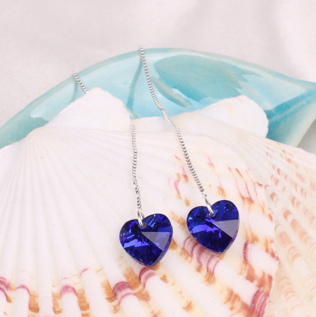 Z - Heart of the Ocean Crystal Earrings 925 Sterling Silver Blue Purple Earring Gift