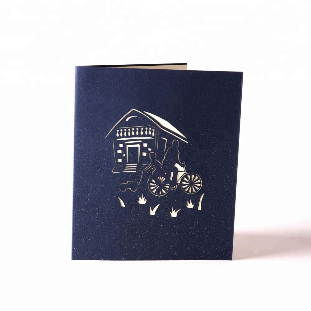 C - Father's Day Thank You Postcards 3D Pop up Handmade Paper Laser Cutting Greeting Cards
