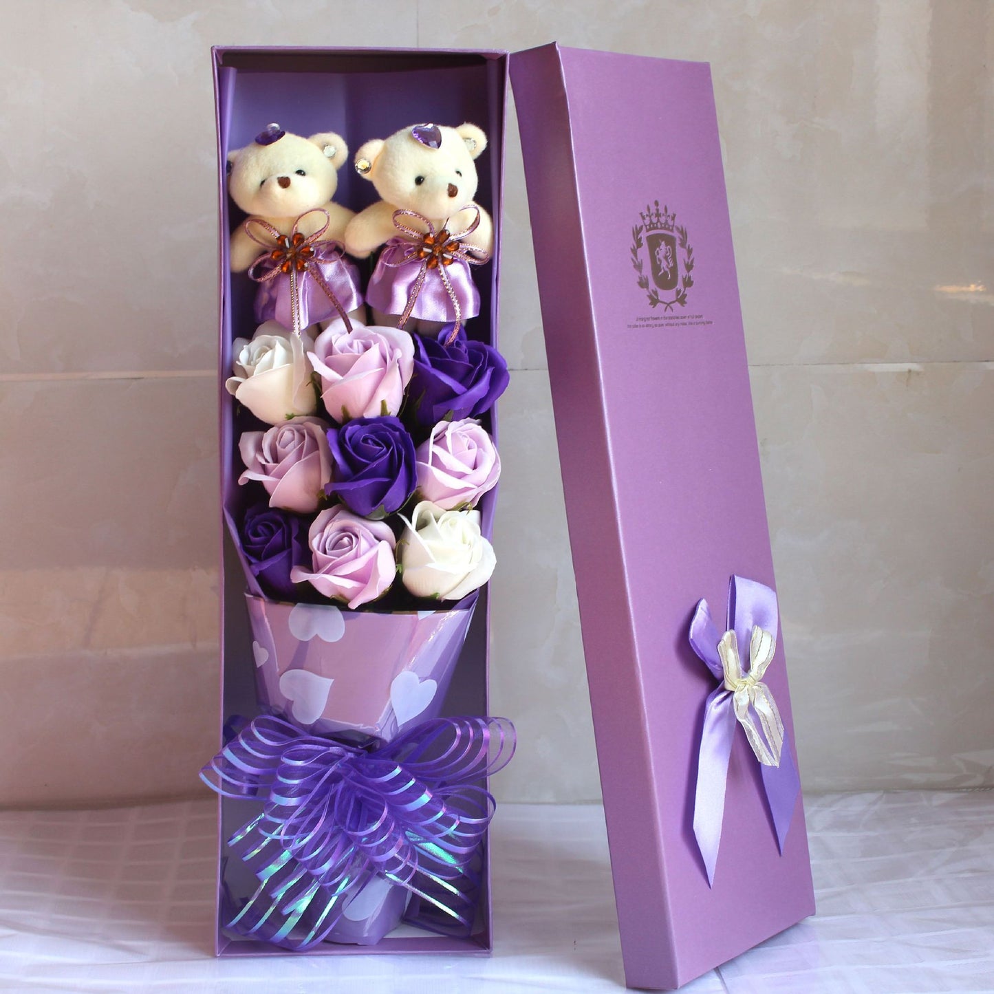 Eternal Rose Teddy Bear bouquet Plush doll flower gift box pink purple blue