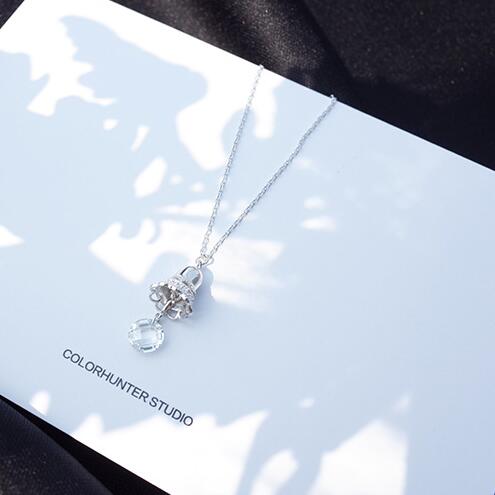 S925 Silver Hollow-out Lovely Bell Lace Water Drop Necklace pendant