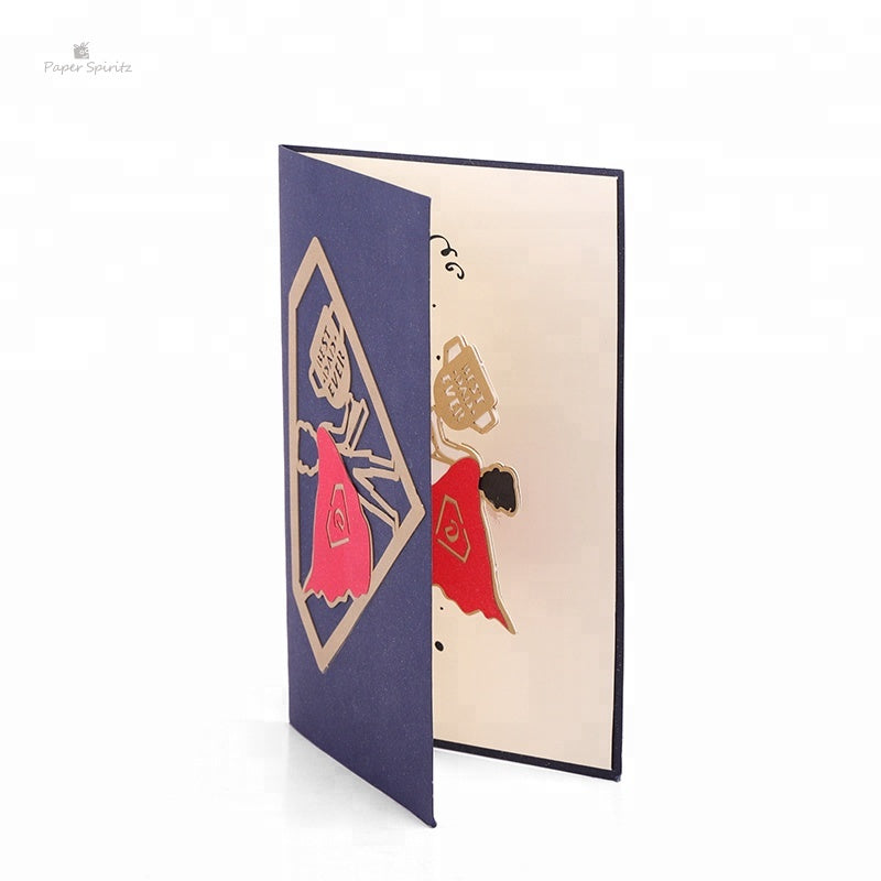 C - Father's Day Postcards Super Dad 3D Pop up Card Thank You Card Handmade Paper Laser Cutting Greeting Cards