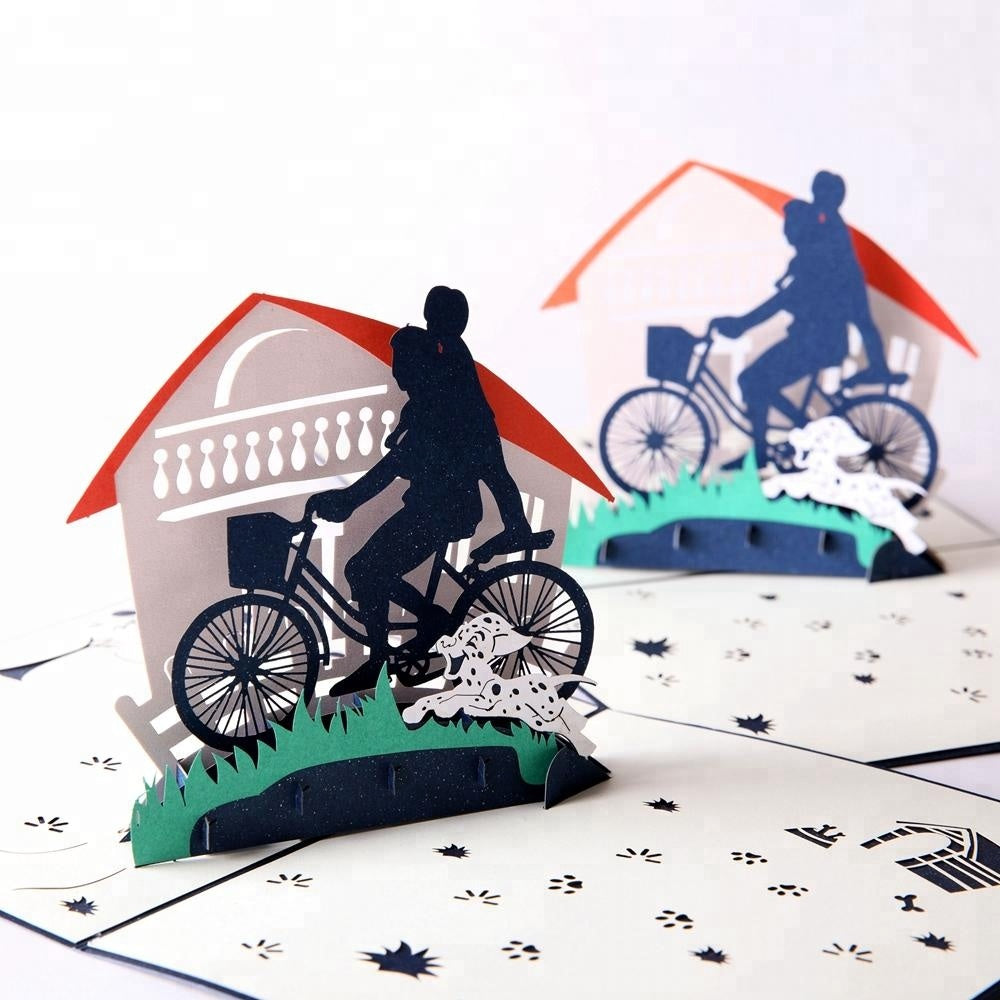 C - Father's Day Thank You Postcards 3D Pop up Handmade Paper Laser Cutting Greeting Cards