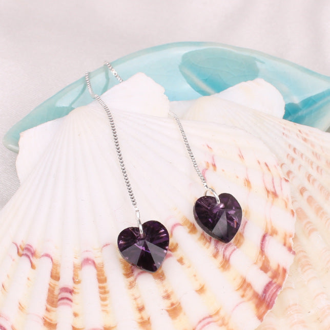 Z - Heart of the Ocean Crystal Earrings 925 Sterling Silver Blue Purple Earring Gift