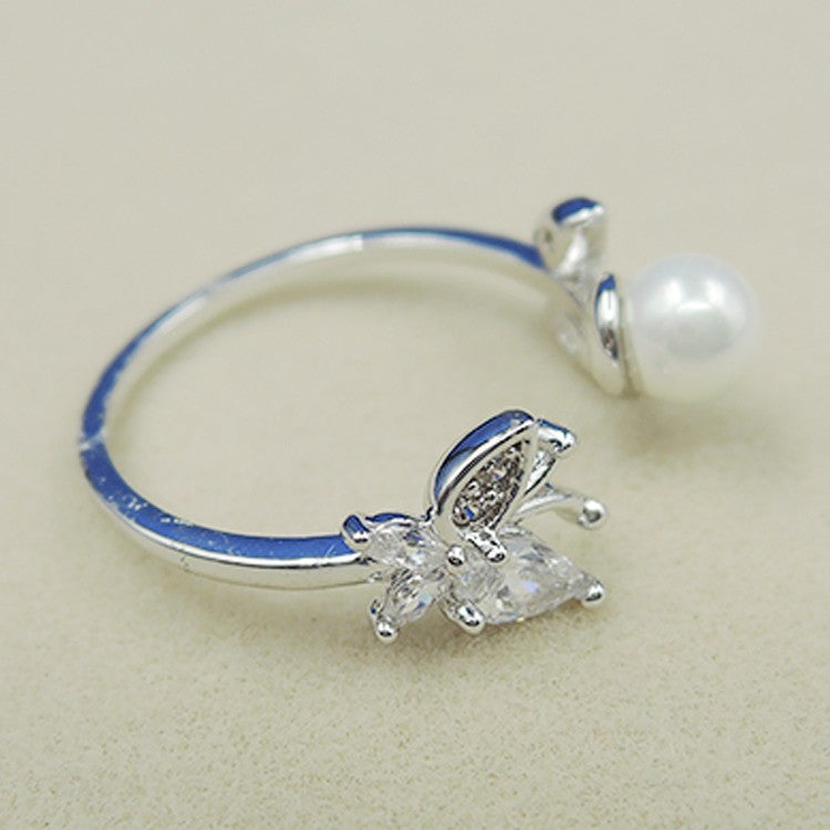 PL - Real Pearl Butterfly Rings Silver or Gold Ring with White Celeste 925 Fresh Water Pearls Collection gift box