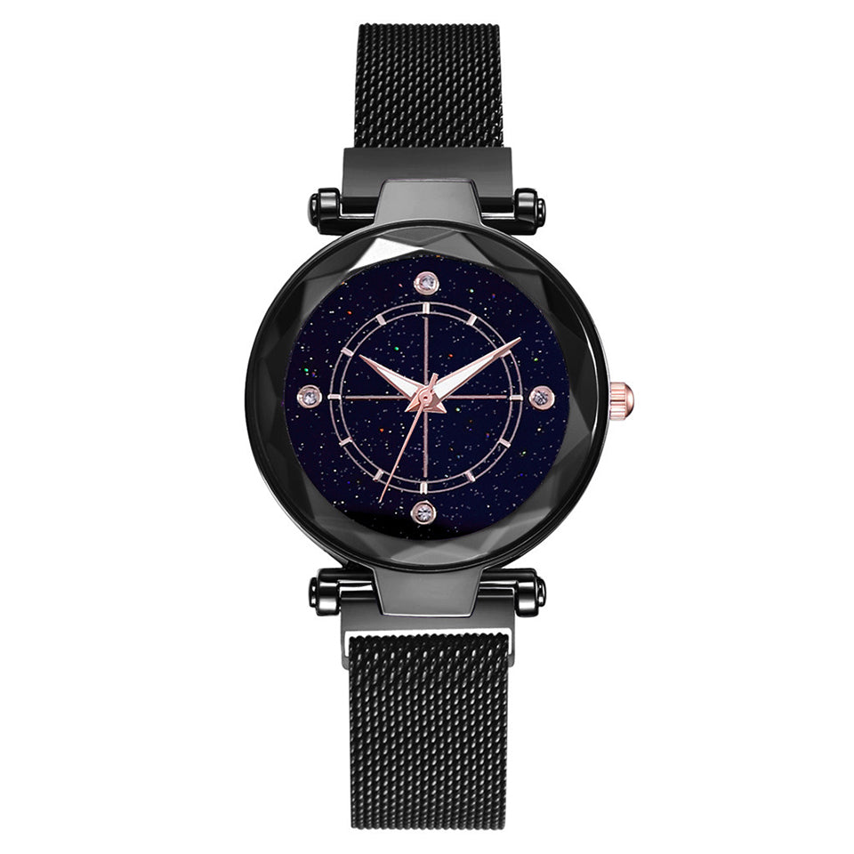 Star Dust Compass Crystal Watch Adjustable Stainless Steel Bracelet Rose Gold, Black, Chocolate and Purple