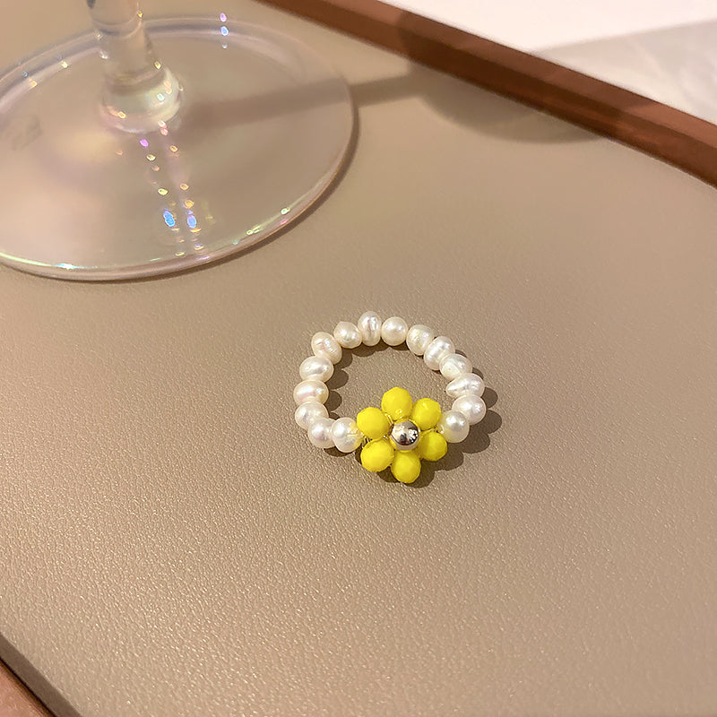 Crystal Pearl Flower Fruit Ring Women