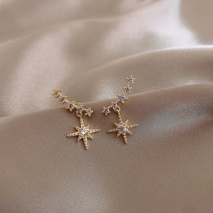 K - Star Burst Earrings Stars Crystal Gold 925 Sterling Silver Post Dainty Gift