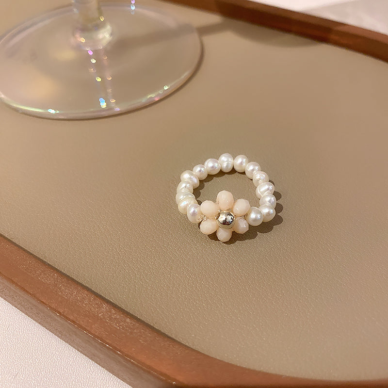Crystal Pearl Flower Fruit Ring Women