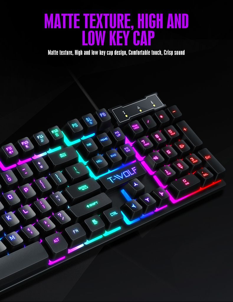 N - TF200 Rainbow Backlight Gaming Mechanical Keyboard and Mouse Set USB Wired 104 Keys LED For Windows PC