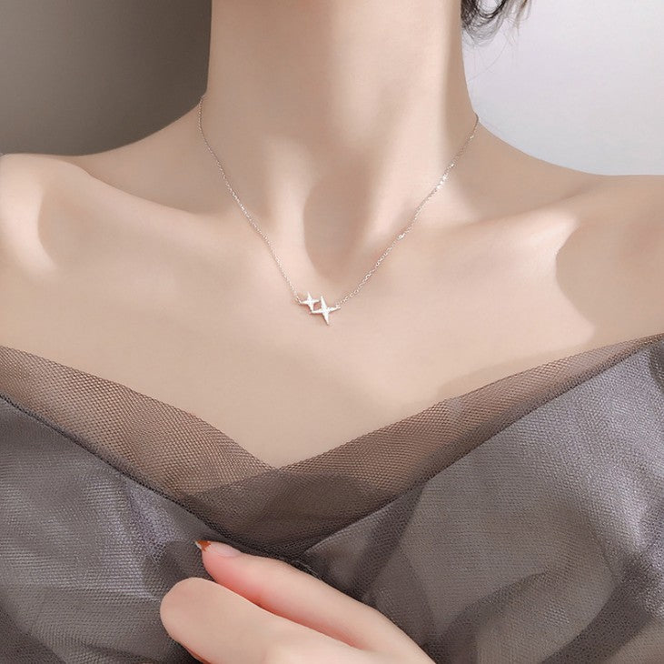 O - Shooting Stars 925 silver jewelry star Zircon pendant necklace