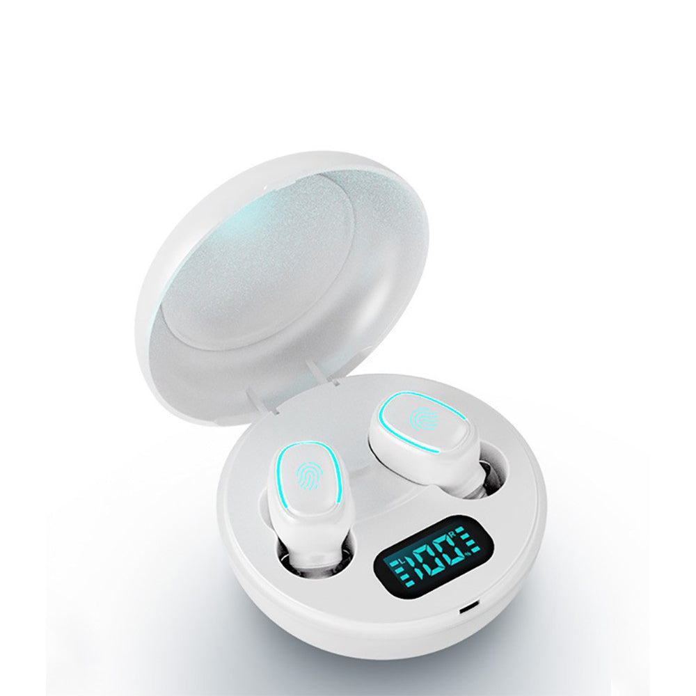 H - TWS Round Box Wireless Bluetooth Earphones Earbuds With Charging Box With Microphone