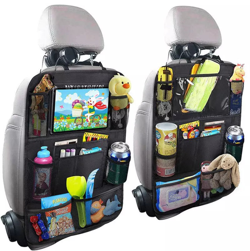 L - Car Back Seat Organizer with Touch Screen Tablet Holder 11 Storage Pockets