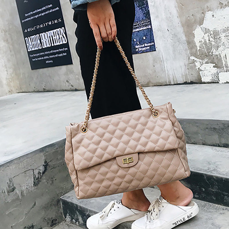 Big Size Diamond Lattice Underarm Bags Stylish Plaid Shoulder Bags Female Twist-lock Chain Tote Ladies Travel Shopping Package