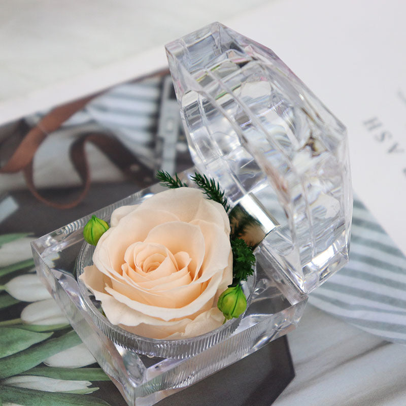 N - Real Rose Crystal Ring Box Preserved Flower Gift