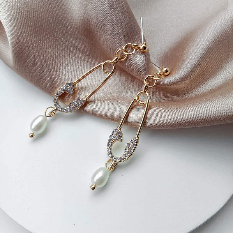 N - Real Pearl Baroque Crystal Paper Clip Gold Earrings Gift Girls Birthday Wedding Anniversary Gifts