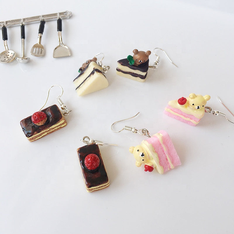 SSX - Mini Dessert Cake Charm Earrings Sprinkles Dangle Cute Earring Chocolate Strawberry Teddy Berry Gift