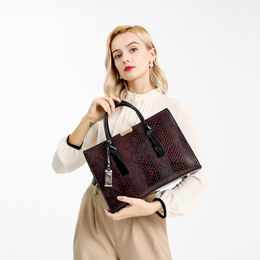 Snake Pattern PU Leather Casual Tote Ladies Fashion Document Hand bags