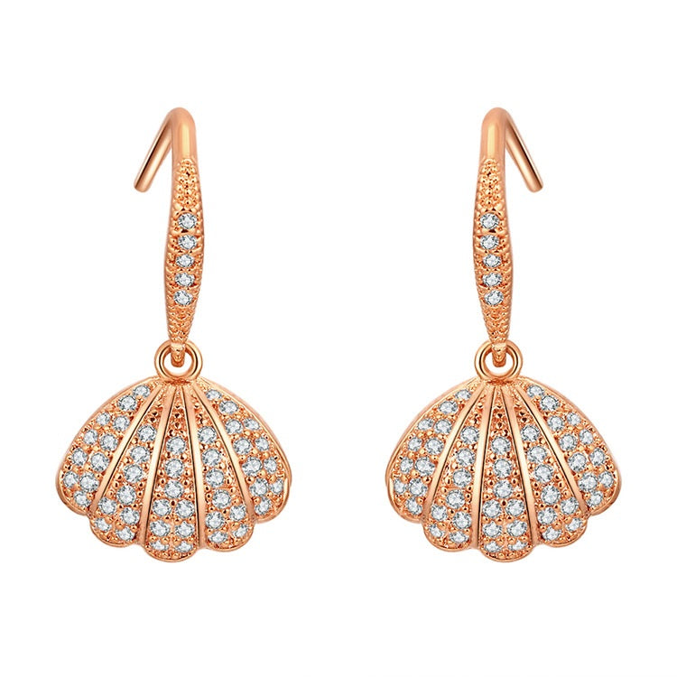 A - Dropshipping metal shell design exquisite shining crystal Fashion temperament contracted pearl Drop earrings new Mother's Day