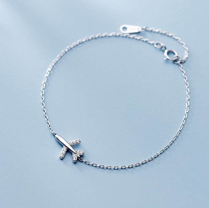 925 Sterling Silver rhinestone plane bracelet for girls