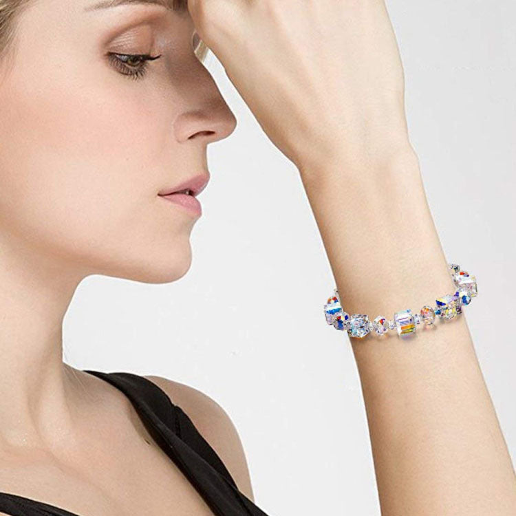 U - Lobster Clasp Sparkling Bracelets Colourful Aurora Geometric Crystal Bracelet For Girls Gifts