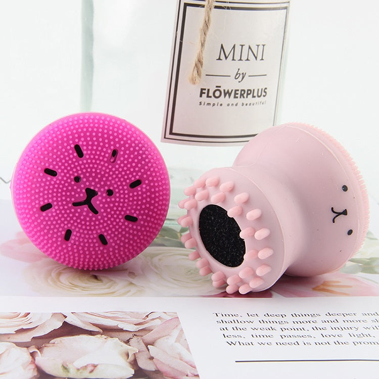 A - Cute Skin Cleanser Brush Exfoliating Makeup Scrubber Pink Purple Blue Green Octopus silicone