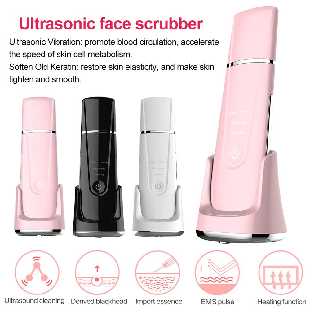 A - Ultrasonic Facial scrubber face spatula cleansing device blackhead remover