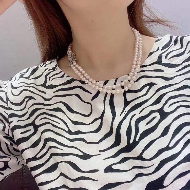 Loose Pearls Nstural Freshwater Pearl Charm Necklaces Fashion Necklace Chains Letter Flower Copper Alloy Link Chain, beads Trendy