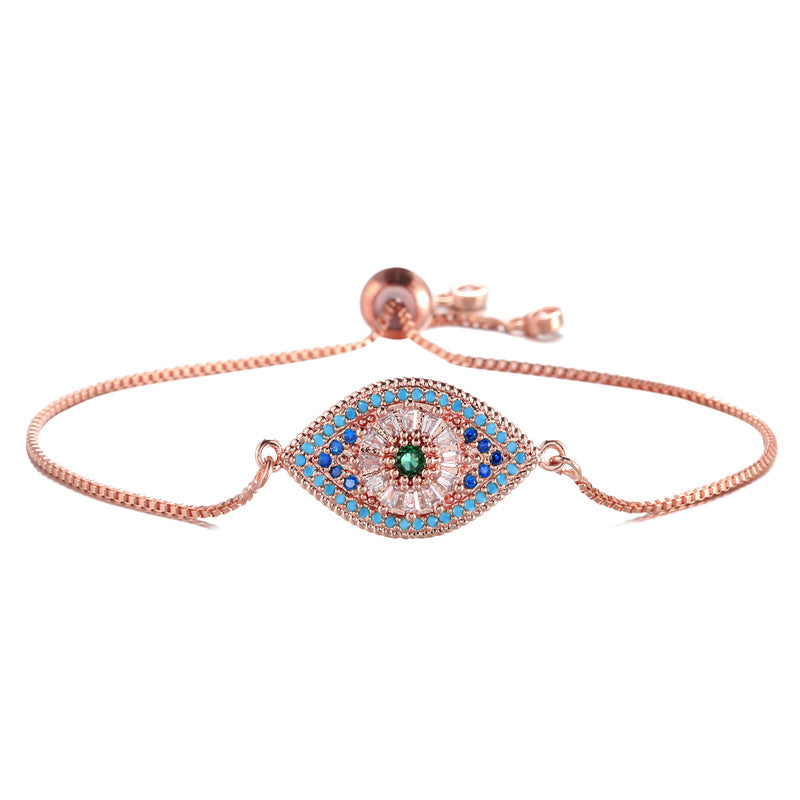 Q - Evil Eyes Bracelet Real Gold Plating Micro CZ Pave Devil Eyes Adjustable Bracelet For Women