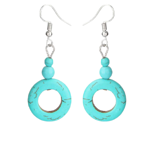 Z - Blue Turquoise Earrings Natural Polished Stone Dangle Drop Cluster Boho Bohemian