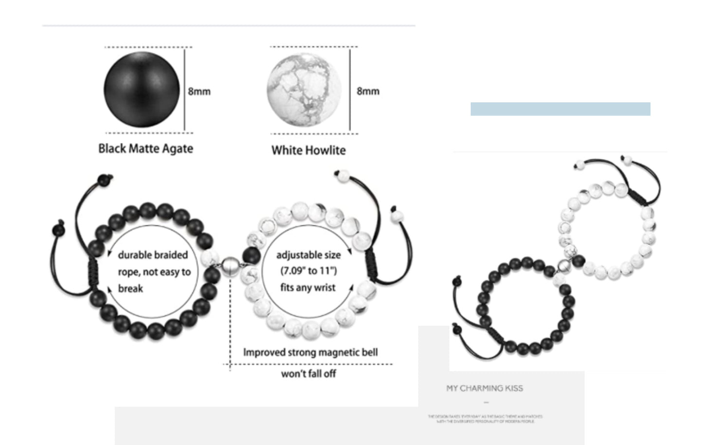 Black Matte Agate Bracelet Distance Energy Beads Bracelets Stone Attract Couple Bangles