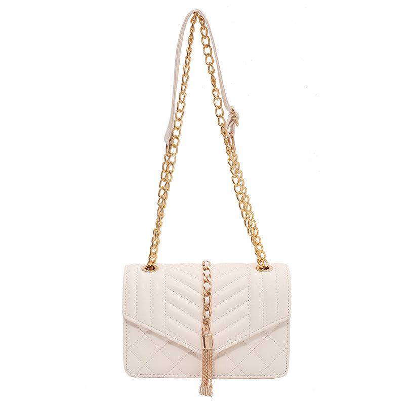 Vintage Striped Weave Pure Color Shoulder Bags Chain Crossbody Purse Sac Luxury Diamond Lattice Tassel Flap Handbags Women Bag