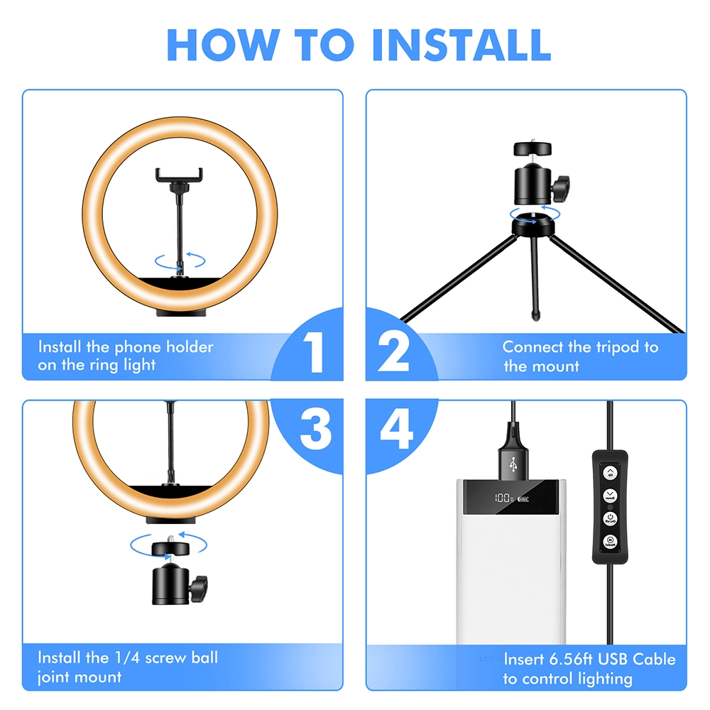 J - 10inch Ring Light LED Tripod Stand w/ Cell phone holder Portable home studio photography