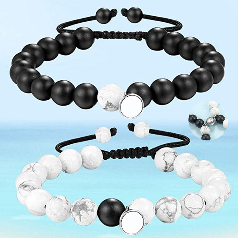 Black Matte Agate Bracelet Distance Energy Beads Bracelets Stone Attract Couple Bangles