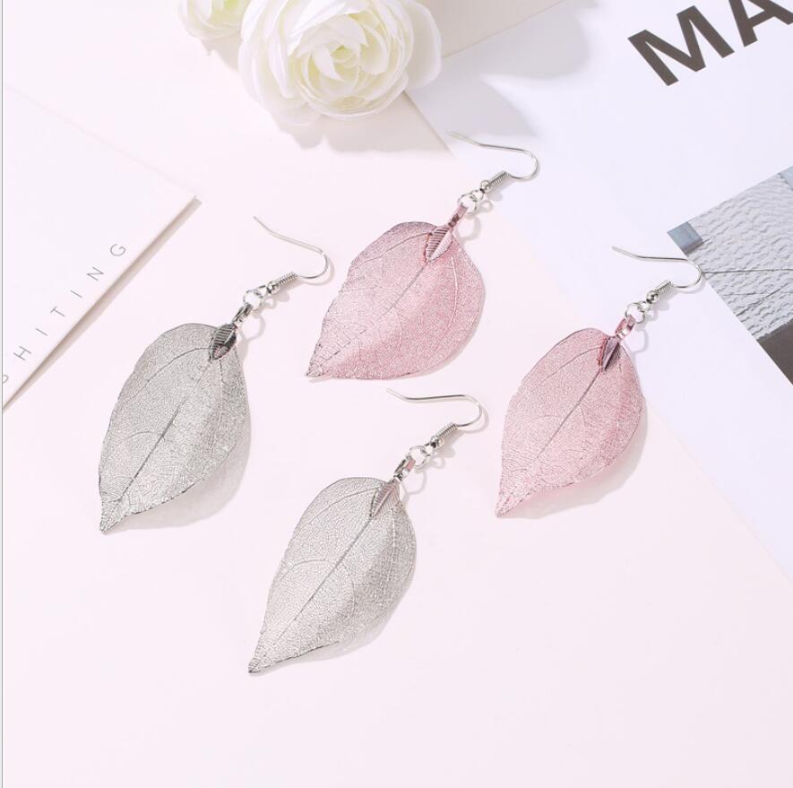 I - Real Leaf Rose Gold, Gold or Silver Plated Necklace Full Set Earrings Pendant gift