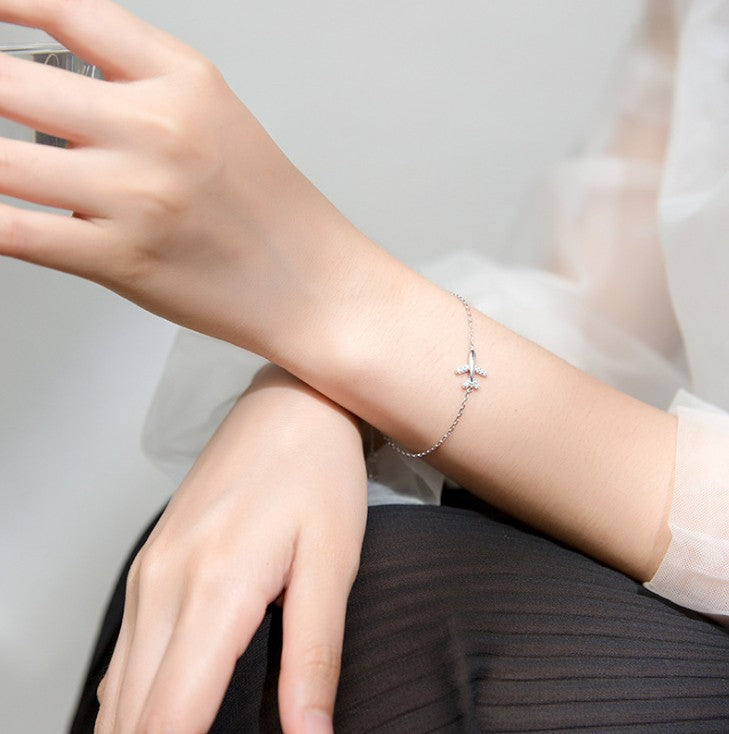 925 Sterling Silver rhinestone plane bracelet for girls