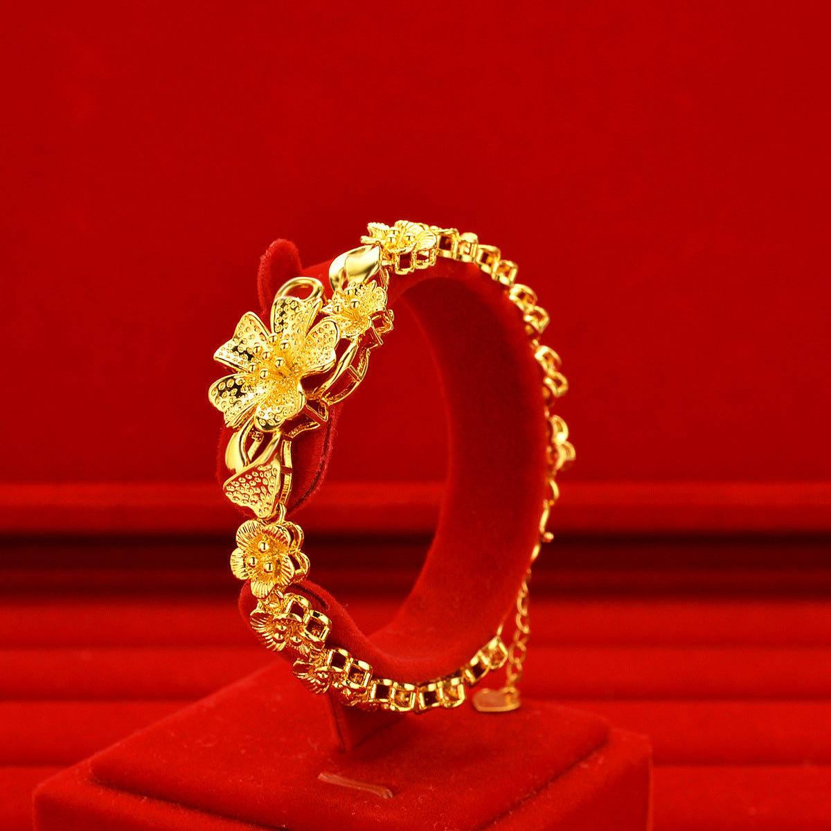 24k Gold plated Flower Charm Bracelet Vietnam Gold Bracelet For Women