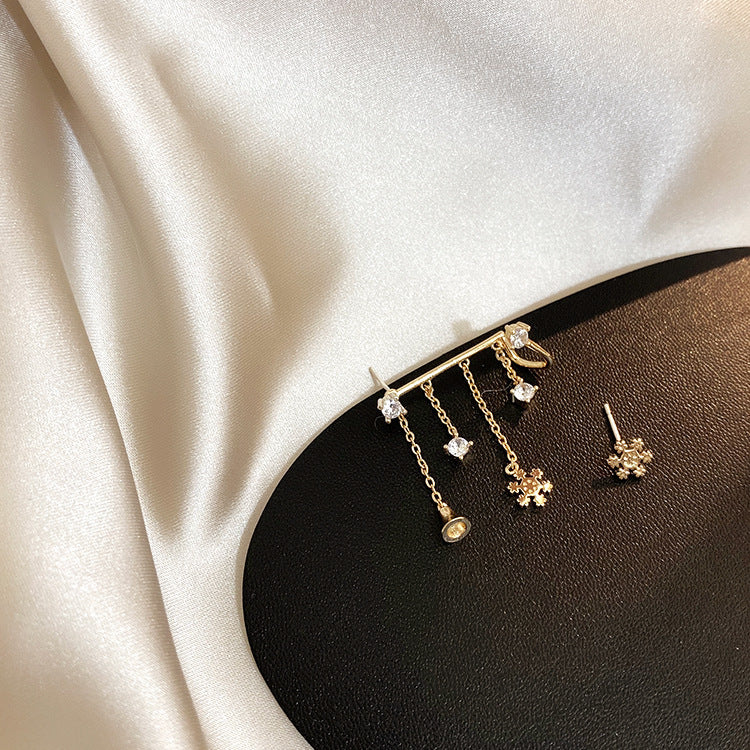 E - Gold Bell Tassel Asymmetrical Crystal Earrings Dangle Drop Diamond Cubic Zirconia 925 Sterling Silver Earring Gift