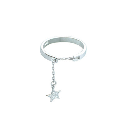 925 star and moon with tassel open ring