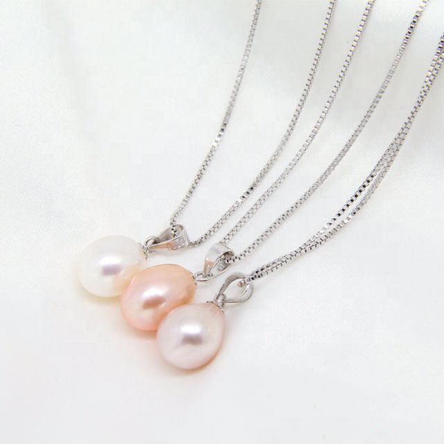 PA - Real Drop Pearl Pendant With 925 Sterling Silver Chain Necklace White, Pink, or Purple Celeste 925 Fresh Water Pearls Collection Sterling Silver gift box