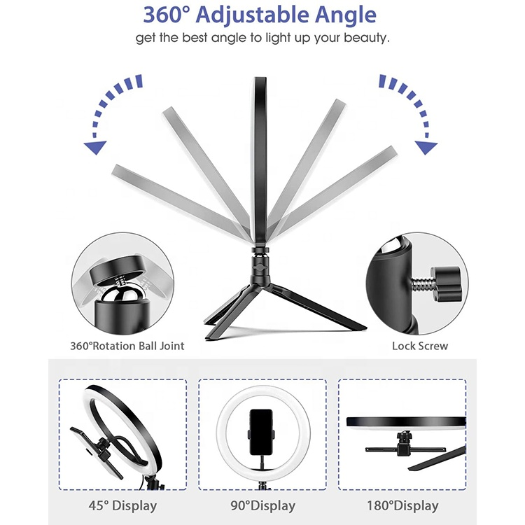 J - 10inch Ring Light LED Tripod Stand w/ Cell phone holder Portable home studio photography