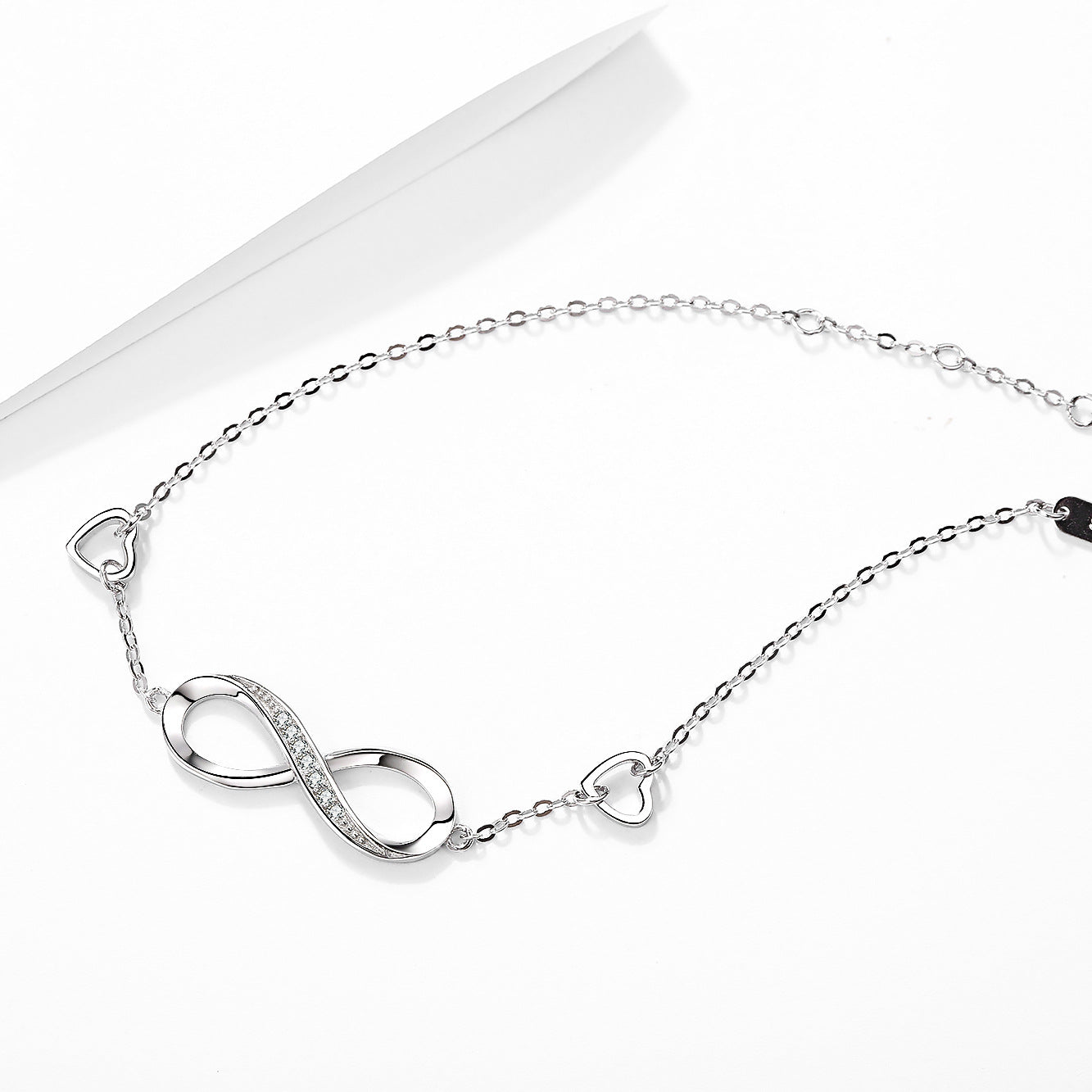L - Infinity Bracelet Diamond Cubic Zirconia Crystal 925 Sterling Silver Hypoallergenic Gift