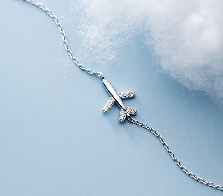 925 Sterling Silver rhinestone plane bracelet for girls