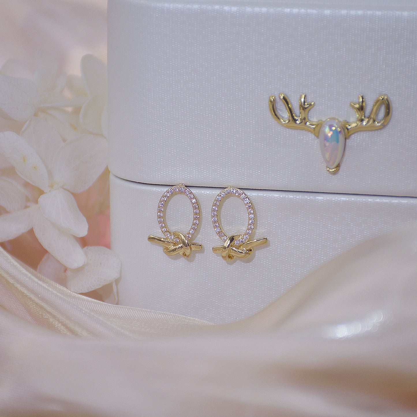 A - Gold Circle Bow Tie Earrings Crystal 925 Sterling Silver post Dainty Earring Gift