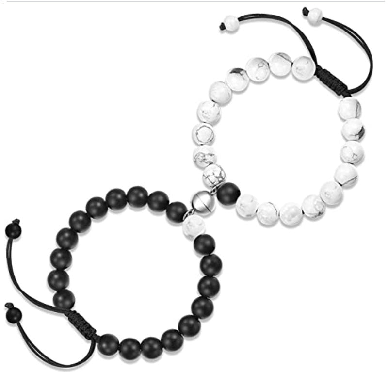 Black Matte Agate Bracelet Distance Energy Beads Bracelets Stone Attract Couple Bangles