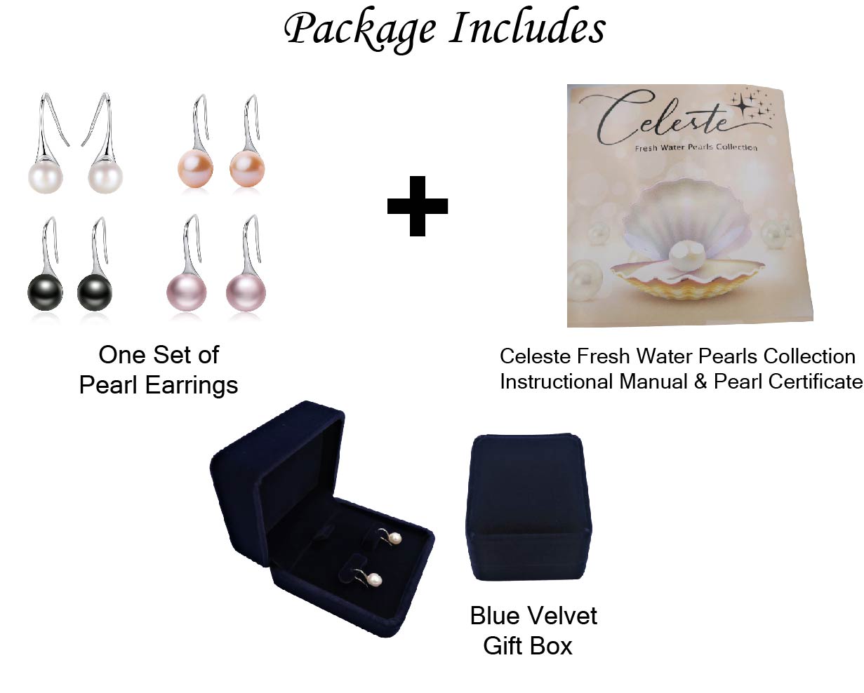 PL - Real Pearl Earrings White, Pink, Purple or Black Celeste 925 Fresh Water Pearls Collection Sterling Silver gift box