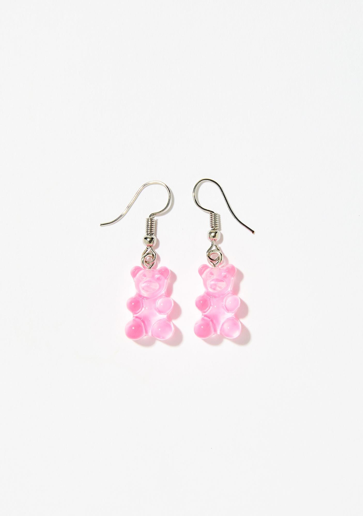 SSX - Gummy Bear Charm Earrings Teddy Sparkles Resin Handmade Hook Dangle Stud Earring Gift Kids Teens Adults