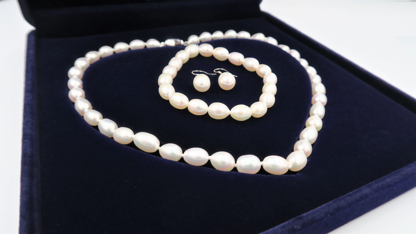PC - Real Pearl Full Set White Necklace Bracelet Earring Celeste 925 Sterling Silver gift