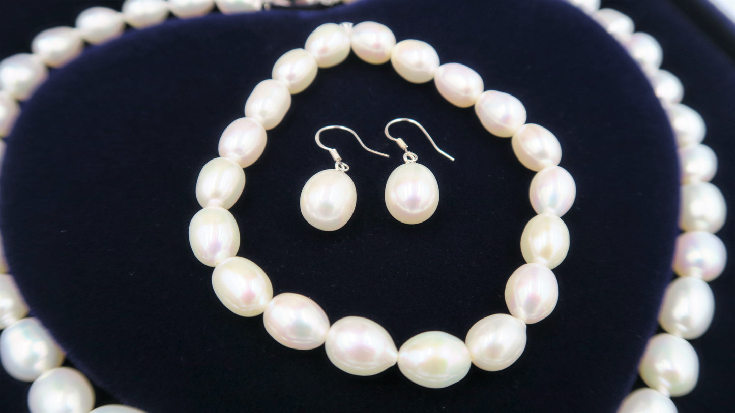 PC - Real Pearl Full Set White Necklace Bracelet Earring Celeste 925 Sterling Silver gift