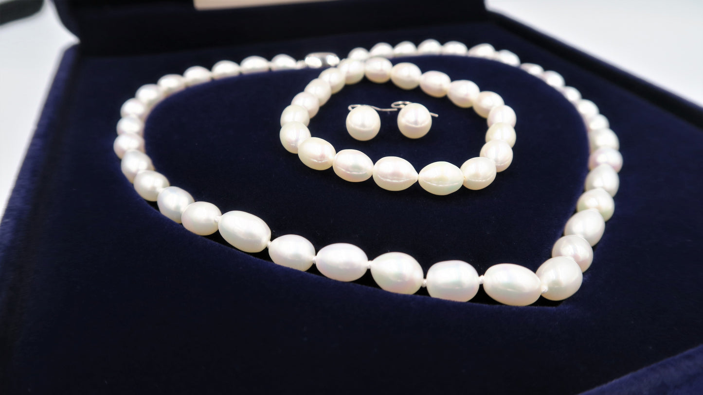 PC - Real Pearl Full Set White Necklace Bracelet Earring Celeste 925 Sterling Silver gift